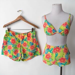 NWT 90s Vintage Catalina Tropical Floral Three-Piece Swim Set